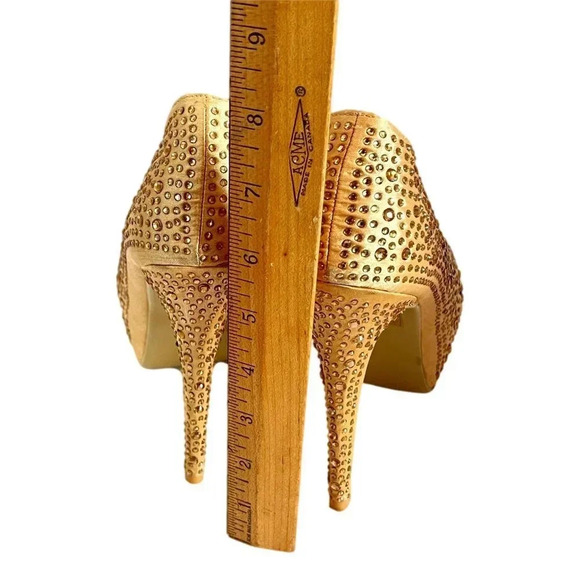 Sarah Chole Gold Stiletto Heels Glitter Shoes Sz  8 M 5 inch Platform - Picture 9 of 11